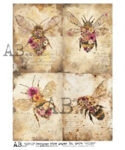 Hârtie de orez - Floral Bees - A4
