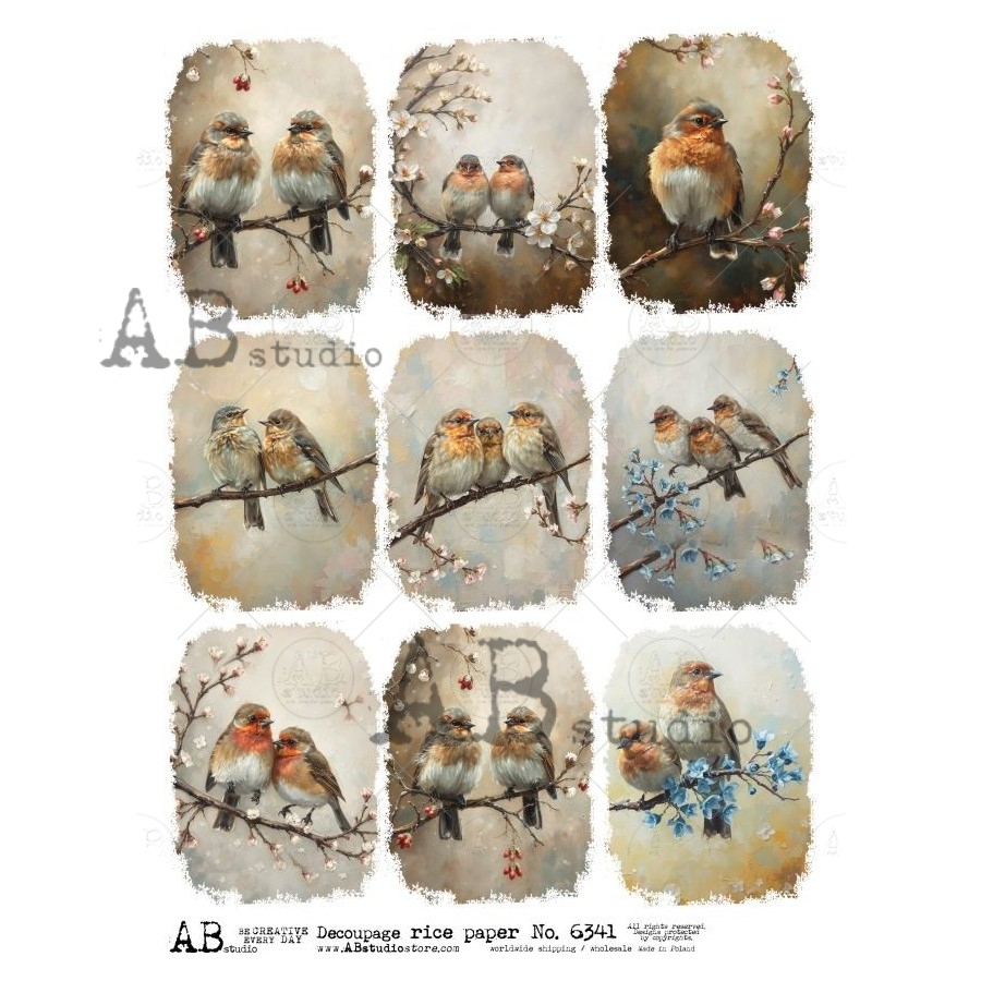 Hârtie de orez - Flowering Branch with Birds 2 - A4 1 Hârtie de orez - Flowering Branch with Birds 2 - A4