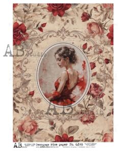 Hârtie de orez - Lady in Ornamental Frame - A4