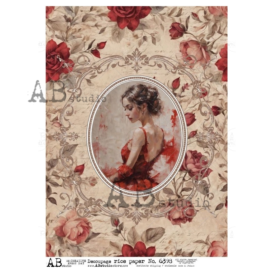 Hârtie de orez - Lady in Ornamental Frame - A4 1 Hârtie de orez - Lady in Ornamental Frame - A4