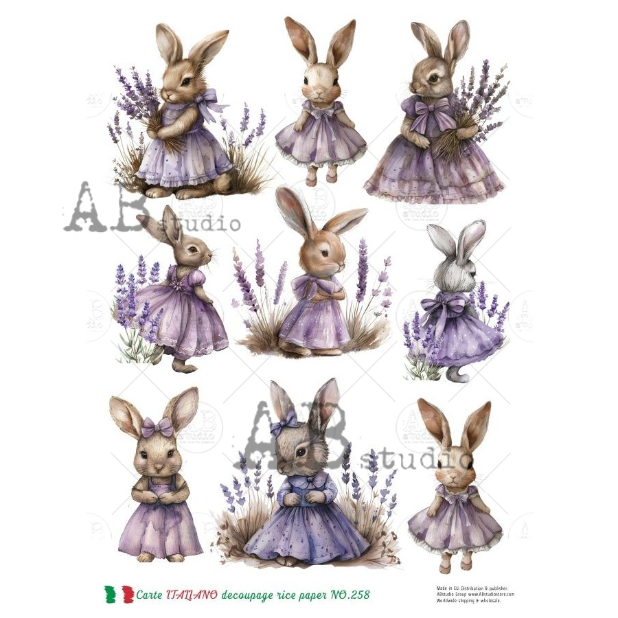 Hârtie de orez - Lavender Bunny 2 - A4 1 Hârtie de orez - Lavender Bunny 2 - A4