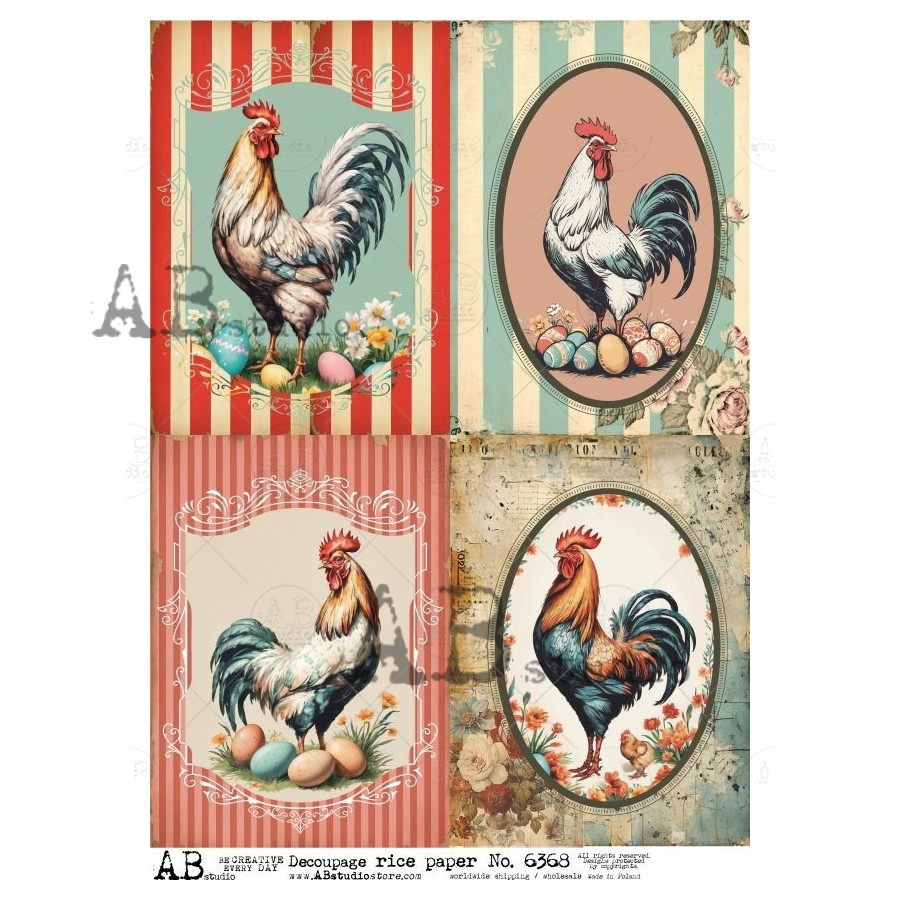 Hârtie de orez - Medallion with Rooster - A4 1 Hârtie de orez - Medallion with Rooster - A4