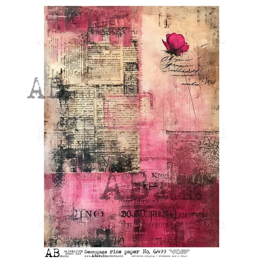 Hârtie de orez - Newspaper Red - A4 1 Hârtie de orez - Newspaper Red - A4
