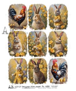 Hârtie de orez - Rabbits and the Rooster - A4