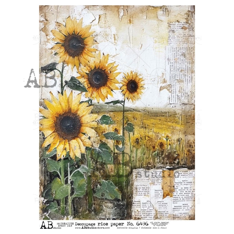 Hârtie de orez - Sunflowers - A4 1 Hârtie de orez - Sunflowers - A4