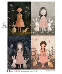 Hârtie de orez - The Girl with Bunnies 2 - A4