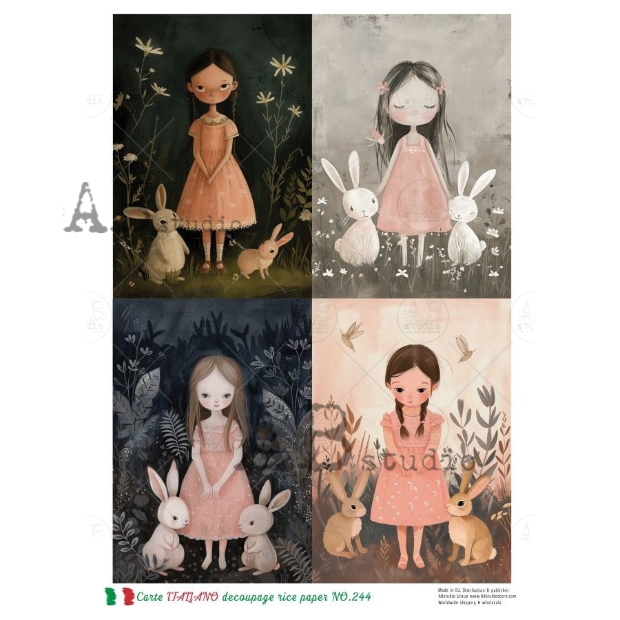 Hârtie de orez - The Girl with Bunnies 2 - A4 1 Hârtie de orez - The Girl with Bunnies 2 - A4