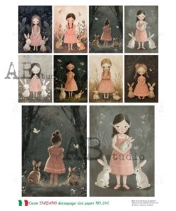 Hârtie de orez - The Girl with Bunnies - A4