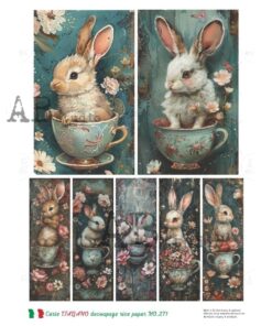 Hârtie de orez – Rabbit in Floral Tea Pot 2 - A4