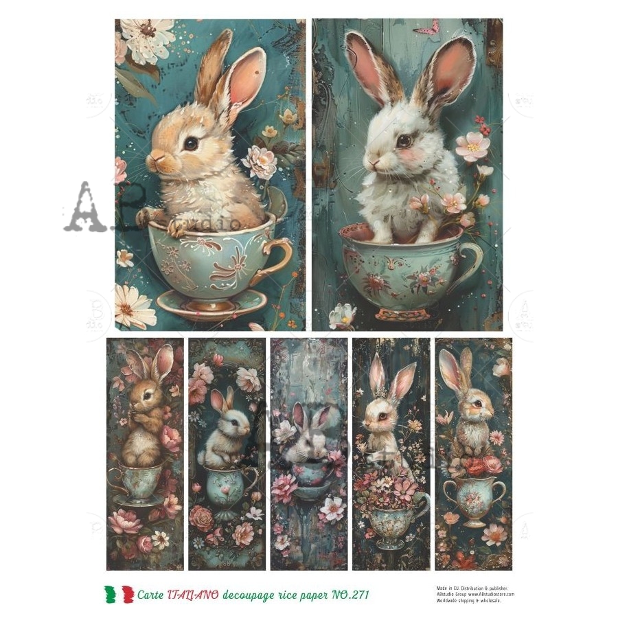 Hârtie de orez – Rabbit in Floral Tea Pot 2 - A4 1 Hârtie de orez – Rabbit in Floral Tea Pot 2 - A4