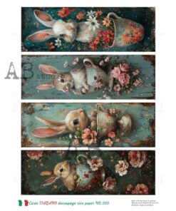 Hârtie de orez – Rabbit in Floral Tea Pot 3 - A4