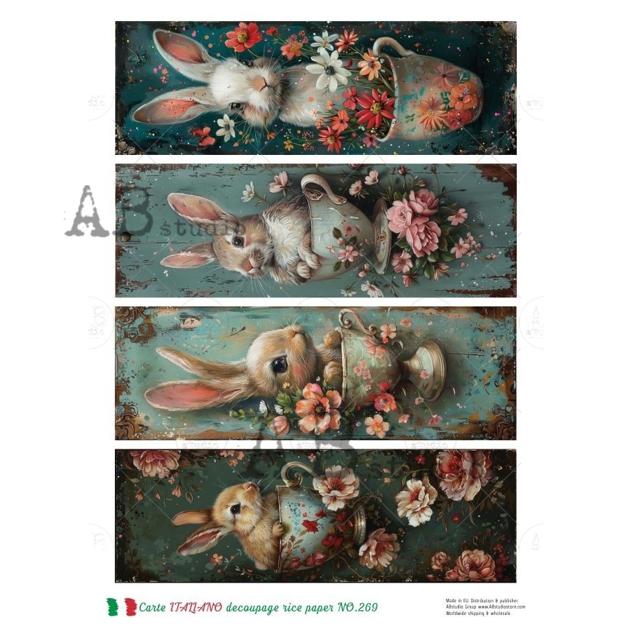 Hârtie de orez – Rabbit in Floral Tea Pot 3 - A4 1 Hârtie de orez – Rabbit in Floral Tea Pot 3 - A4