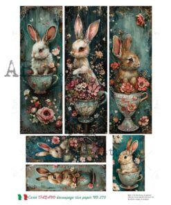 Hârtie de orez – Rabbit in Floral Tea Pot - A4