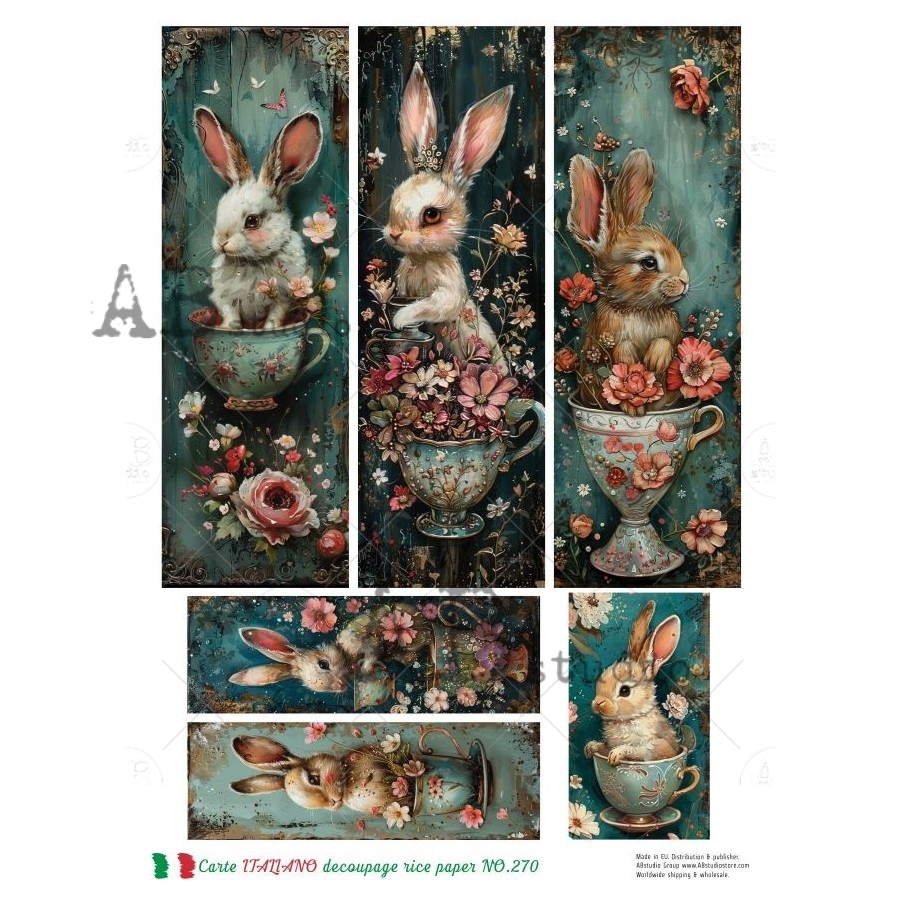Hârtie de orez – Rabbit in Floral Tea Pot - A4 1 Hârtie de orez – Rabbit in Floral Tea Pot - A4