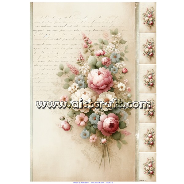 Hârtie de orez - Vintage Flowers - 32x45 cm 1 Hârtie de orez - Vintage Flowers - 32x45 cm