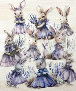 Decoupage flakes – Lavander Bunny – 9 buc.