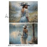 Hârtie de orez - Lady in Blue 2 - A4