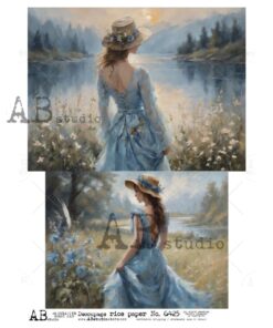 Hârtie de orez - Lady in Blue - A4