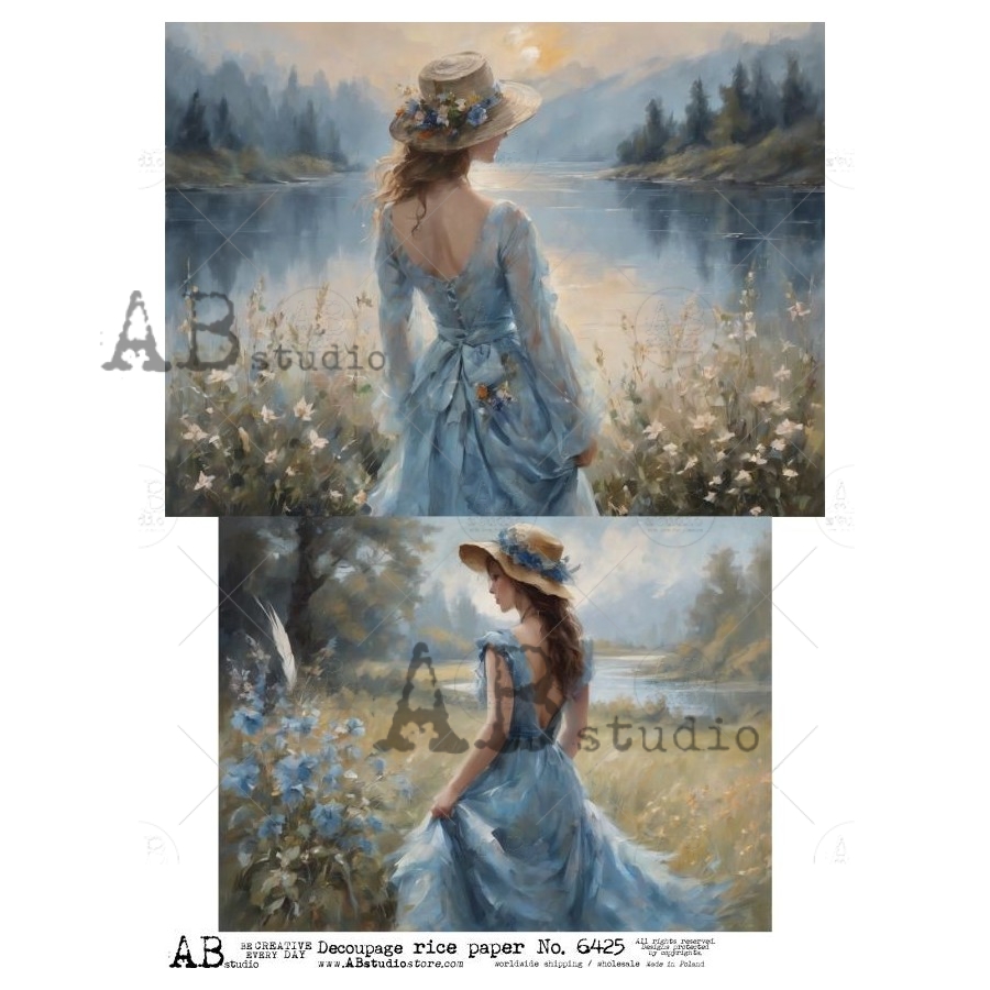 Hârtie de orez - Lady in Blue - A4 1 Hârtie de orez - Lady in Blue - A4