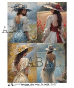 Hârtie de orez - Lady in Flowers Field - A4