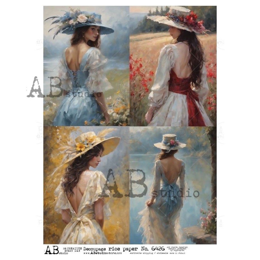 Hârtie de orez - Lady in Flowers Field - A4 1 Hârtie de orez - Lady in Flowers Field - A4
