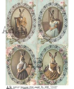 Hârtie de orez - Medallions with Bunies - A4