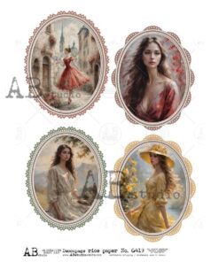 Hârtie de orez - Medallions with Ladies - A4