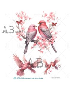 Hârtie de orez - Red Birds - A4