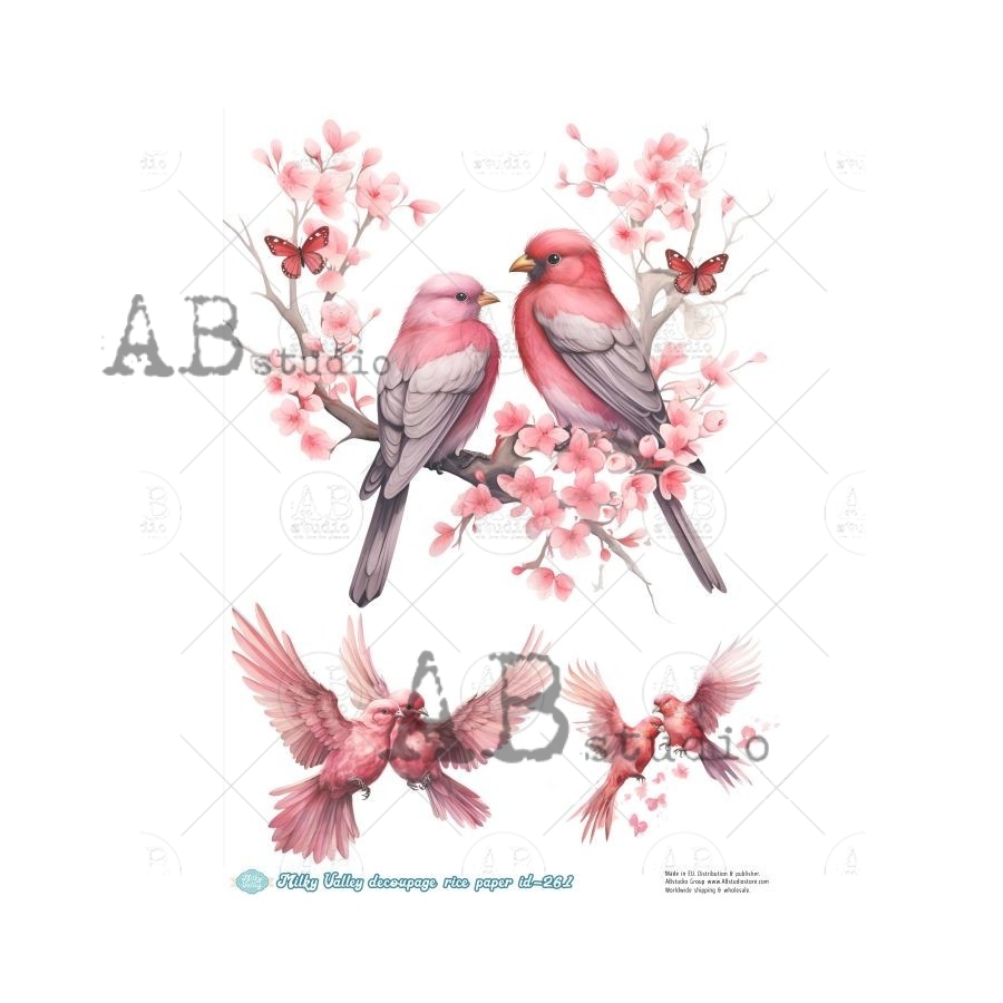 Hârtie de orez - Red Birds - A4 1 Hârtie de orez - Red Birds - A4