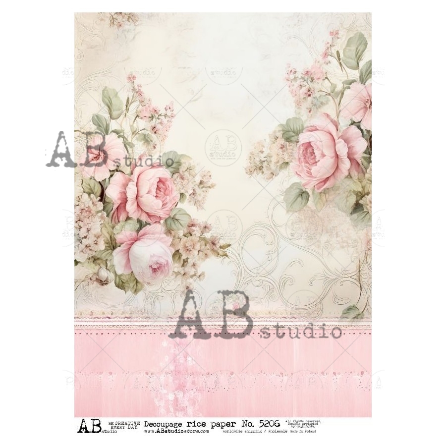 Hârtie de orez - Roses - A4 1 Hârtie de orez - Roses - A4