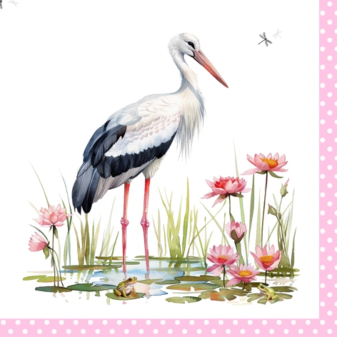 Șervețel – Stork & Frogs rose – 33×33 cm 1 Șervețel – Stork & Frogs rose – 33×33 cm