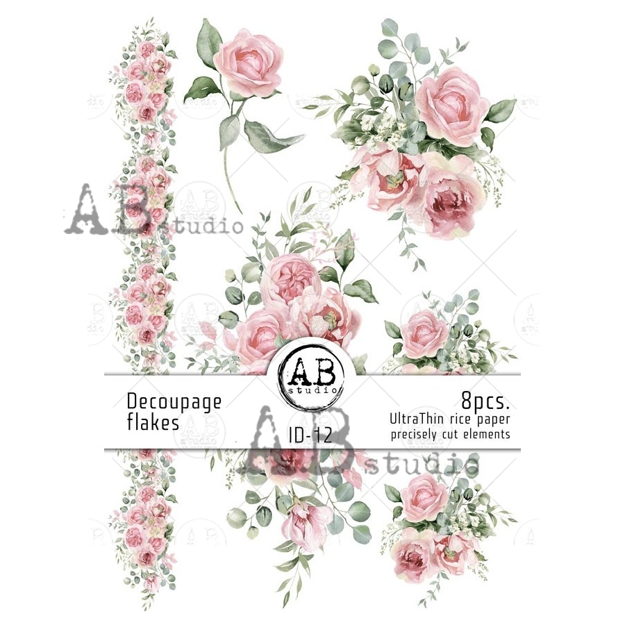 Decoupage flakes - Pink Flowers - 7 buc 2 Decoupage flakes - Pink Flowers - 7 buc - imagine 2