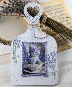 Pisicuță blândă și Lavandă - placă decorativă - 35,5 cm