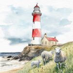 Șervețel – Lighthouse & Sheep – 33×33 cm