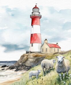 Șervețel – Lighthouse & Sheep – 33×33 cm