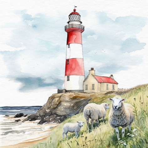 Șervețel – Lighthouse & Sheep – 33×33 cm 1 Șervețel – Lighthouse & Sheep – 33×33 cm