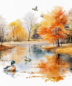 Șervețel – Mallard Ducks at Autumn Pond – 33×33 cm
