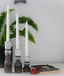 Set 3 suporturi lumânare din lemn decorate – Triptic de lumină