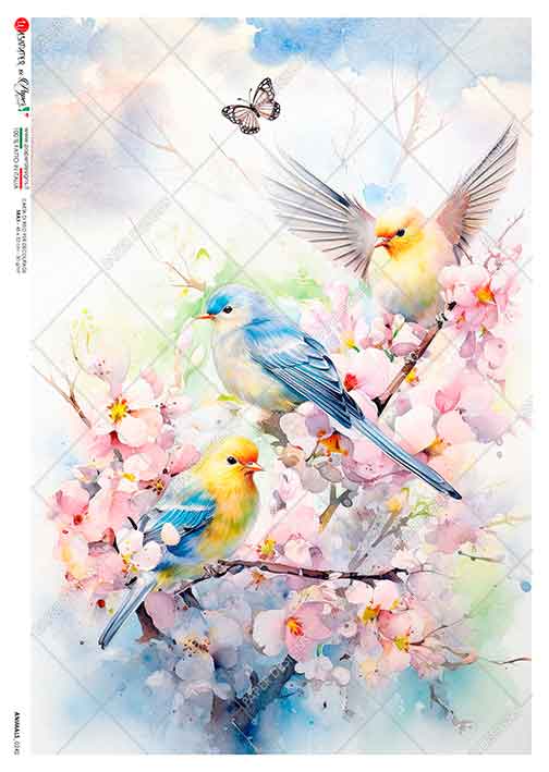 Hârtie de orez – Birds in Pastel Colors – A5 1 Hârtie de orez – Birds in Pastel Colors – A5