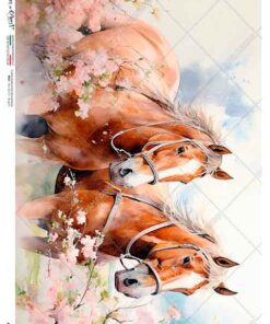 Hârtie de orez – Horses and Flowers - A5