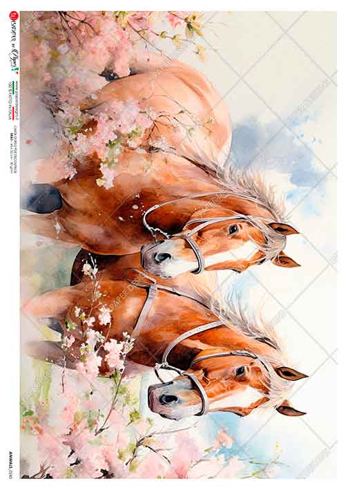 Hârtie de orez – Horses and Flowers - A5 1 Hârtie de orez – Horses and Flowers - A5