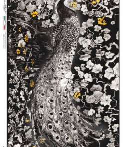Hârtie de orez – Peacock black & white – A5