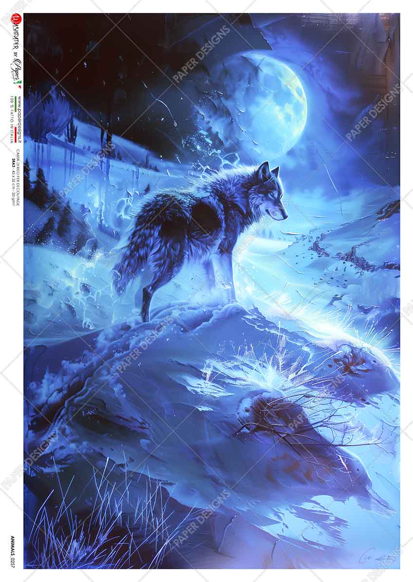 Hârtie de orez – Wolf in Winter Night – A5 1 Hârtie de orez – Wolf in Winter Night – A5