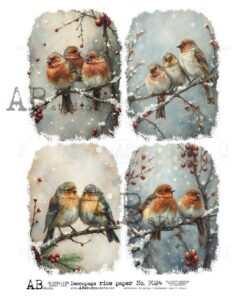 Hârtie de orez - Birds in Winter 2 - A4