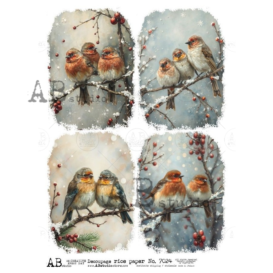 Hârtie de orez - Birds in Winter 2 - A4 1 Hârtie de orez - Birds in Winter 2 - A4