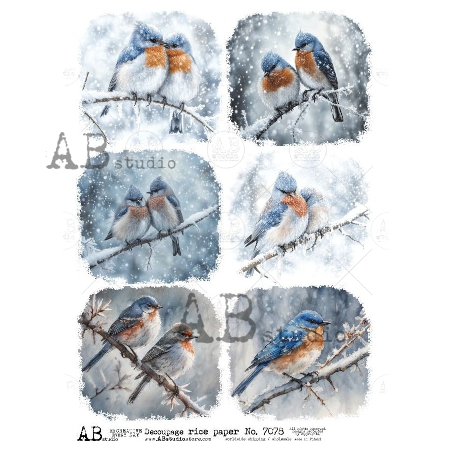 Hârtie de orez - Birds in Winter - A4 1 Hârtie de orez - Birds in Winter - A4