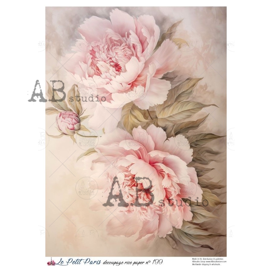 Hârtie de orez - Peonies - A4 1 Hârtie de orez - Peonies - A4