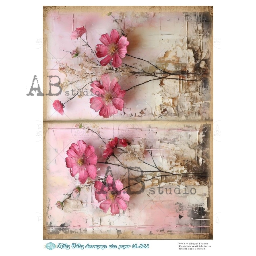 Hârtie de orez - Red Flowers - A4 1 Hârtie de orez - Red Flowers - A4