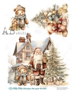 Hârtie de orez - Santa and Teddy Bear - A4