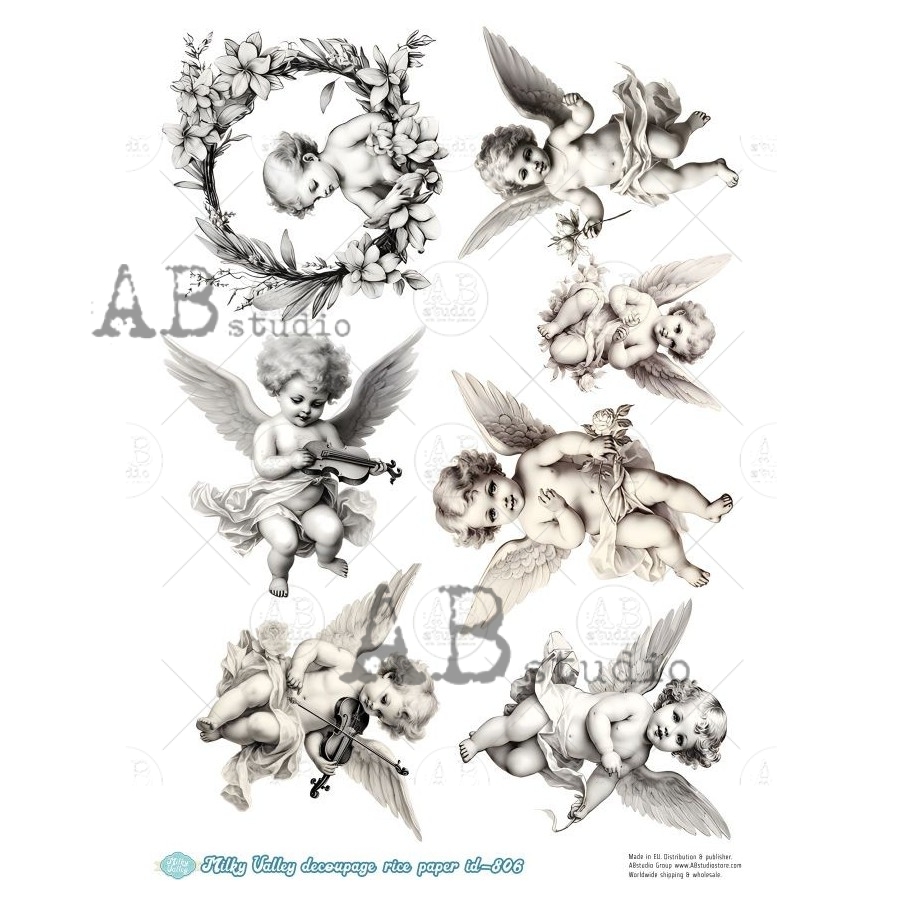 Hârtie de orez – Angels with Flowers 2 – A4 1 Hârtie de orez – Angels with Flowers 2 – A4
